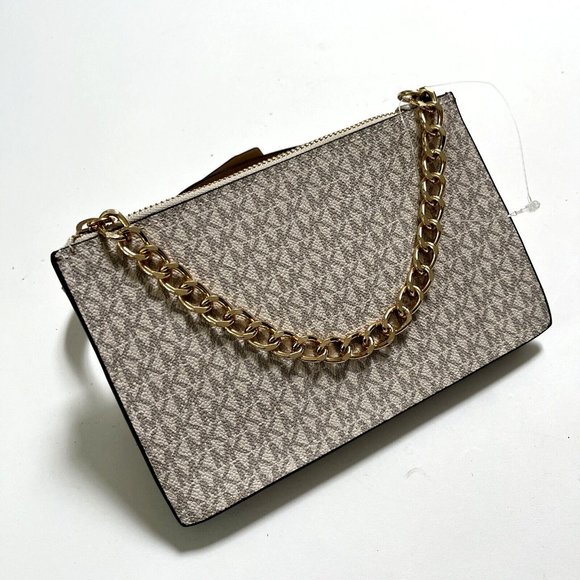 Michael Kors MK Logo Chain Belt Bag Waist Fanny Pack Cream Large NWT